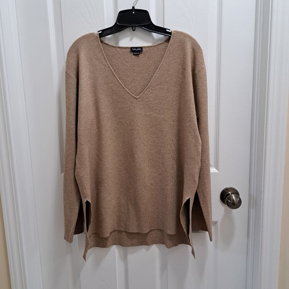 Splendid Sweater V-Neck Camel Tan Neutral Colour Women's Small Tunic Knit Top - Picture 6 of 16